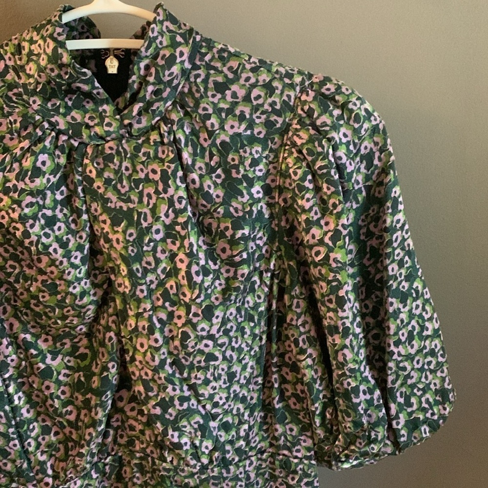 Kate Spade flair flora devore Floral Puff Sleeve Dress - Picture 7 of 9